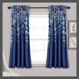 Set of 2 (95″x52″) Weeping Flower Light Filtering Window Curtain Panels Navy