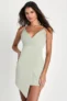 Women’s What a Stunner Sage Green Satin Asymmetrical Mini Dress