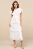 Women’s Whimsical Spirit Ivory Lace Tiered Backless Midi Dress