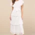 Women’s Mesmerizing Sweetheart Ivory Jacquard Puff Sleeve Midi Dress