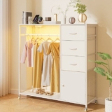 White Dresser w/ Hanging Rack, LED Lights, & Charging Station