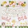 Wild One Birthday Decorations (Includes Photo Banner, Cake Topper, Cupcake Toppers, Crown, Leaves, Balloon, Poster, & Garland Strip)