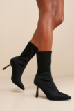 Women’s Amsie Black Knit Pointed-Toe Mid-Calf Sock Boots