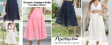 Women’s High Waist A-Line Vintage Embroideried Lace Midi Skirt