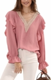 Womens Lace V Neck Ruffle Top