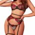 4-Pc Women’s Lace Lingerie Skirt Set with Bow, Size Small