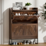 Wooden Shoe Cabinet for Entryway with 2 Flip Drawers