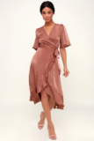 Women’s Wrapped Up In Love Mauve Satin Faux-Wrap Midi Dress