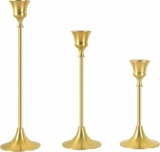 Set of 3 Brass Candle Holders Gold Taper Candle Holder