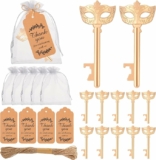 Set of 24 Masquerade Bottle Openers w/ Thank You tags, Gift Bag, & Rope