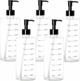 5 Pack Plastic Pump Bottles with Measurement and Travel Lock, 16 Ounce