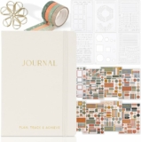 ZICOTO Ultimate All-in-One Journaling Kit – Incl. Journal Notebook With Linen Hardcover and Dotted Pages, Stencils, Stickers, Washi Tapes, Paper Clips and More Bullet Checklist Supplies
