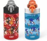 2-Pack Zak Designs Sonic the Hedgehog Sage Kids Water Bottle For School or Travel, 16oz Durable Plastic Water Bottle With Straw,