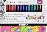 60-Count Zebra Pen Doodlerz Gel Stick Pen Mega Set, Bold Point, 1.0mm, Assorted Glitter, Neon, Metallic, Pastel Colors