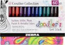 60-Count Zebra Pen Doodlerz Gel Stick Pen Mega Set, Bold Point, 1.0mm, Assorted Glitter, Neon, Metallic, Pastel Colors