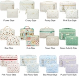2 Pcs Cotton Quilted Makeup Bag Set