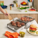 bella Housewares 10″x20″ Griddle Oatmilk Fold Store Dual 1200W Hot Plate