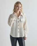 Women’s  100% Cotton Boho Crochet Lace Button Down Shacket