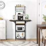 5 Tier Coffee Bar Station with 4 Folding Bracket, Coffee Stand with 6 S-Shaped Hooks, Microwave Oven Storage Stand