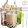 4-Pack Mason Jar Cup with Bamboo Lid & Straw, 16oz