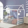 Twin Size Metal House Platform Bed with Roof